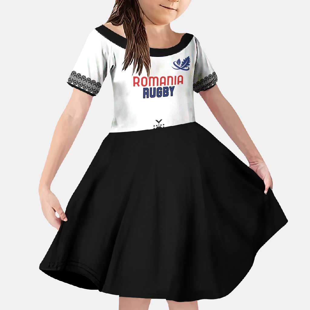 Custom Romania Rugby Family Matching Long Sleeve Bodycon Dress and Hawaiian Shirt White Version Retro Style