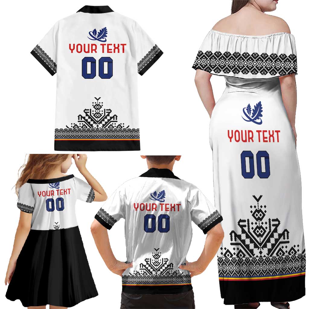 Custom Romania Rugby Family Matching Off Shoulder Maxi Dress and Hawaiian Shirt White Version Retro Style