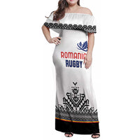 Custom Romania Rugby Family Matching Off Shoulder Maxi Dress and Hawaiian Shirt White Version Retro Style