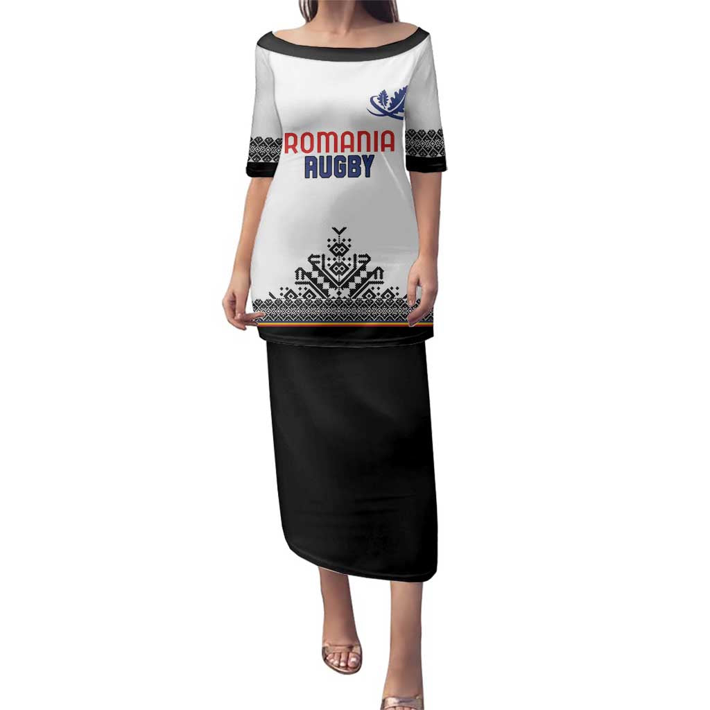 Custom Romania Rugby Family Matching Puletasi and Hawaiian Shirt White Version Retro Style