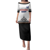 Custom Romania Rugby Family Matching Puletasi and Hawaiian Shirt White Version Retro Style