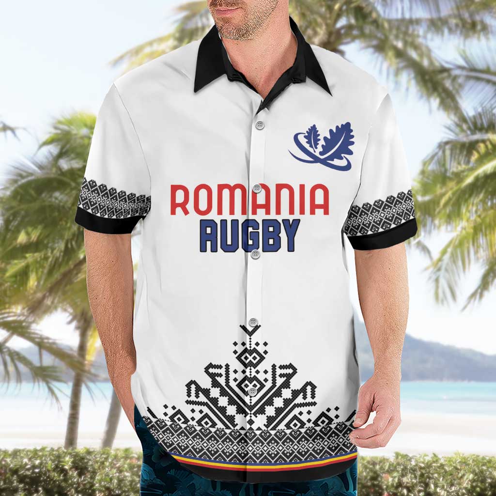 Custom Romania Rugby Hawaiian Shirt White Version Retro Style