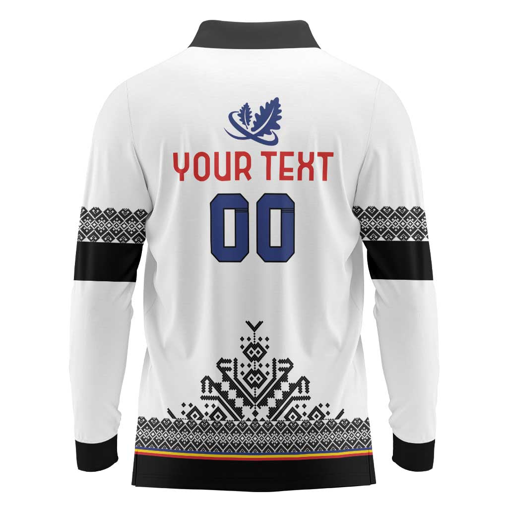 Custom Romania Rugby Long Sleeve Polo Shirt White Version Retro Style