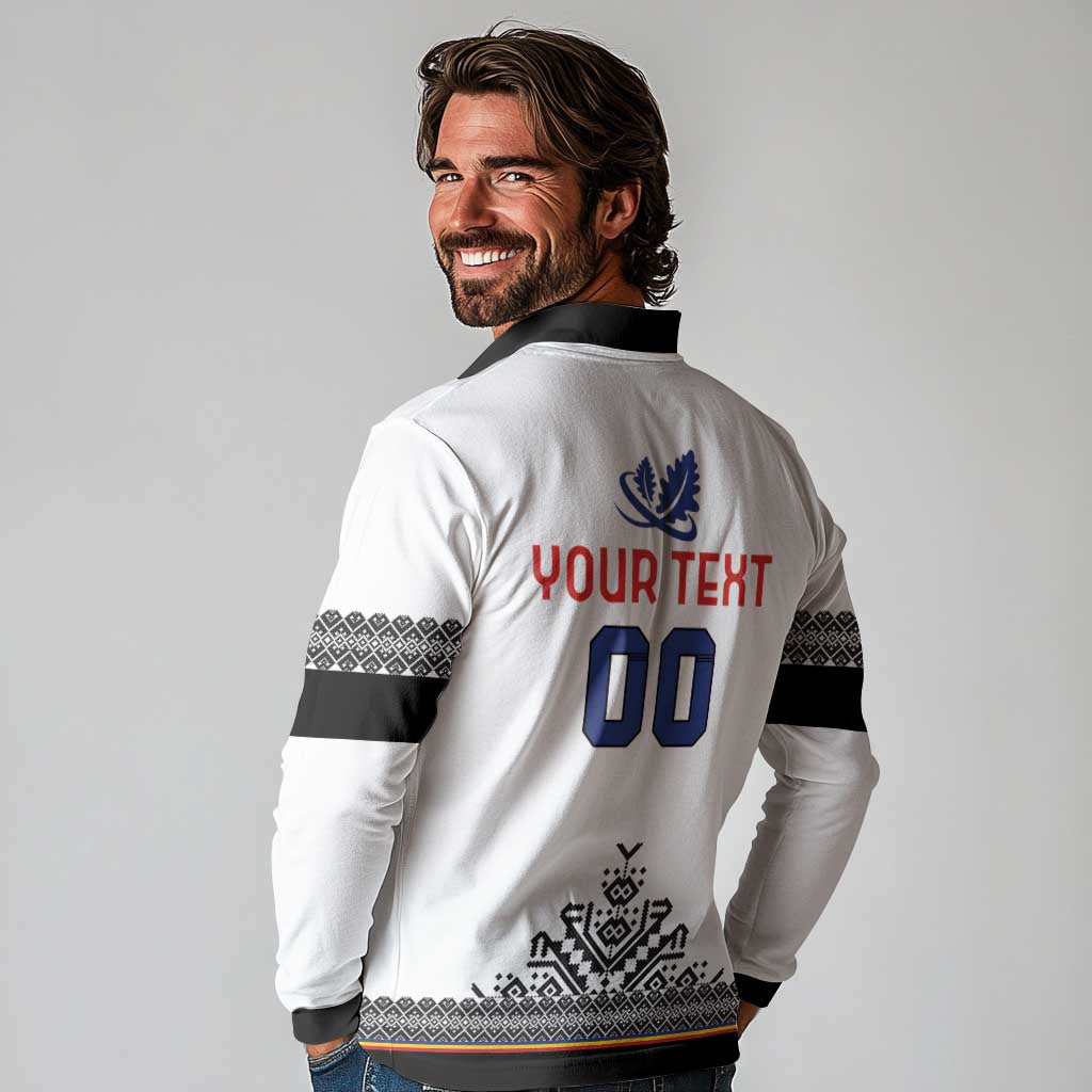 Custom Romania Rugby Long Sleeve Polo Shirt White Version Retro Style