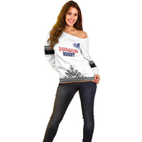 Custom Romania Rugby Off Shoulder Sweater White Version Retro Style