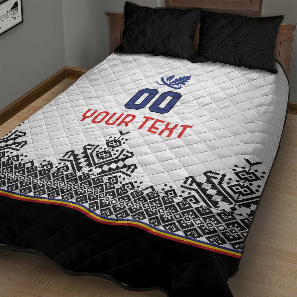 Custom Romania Rugby Quilt Bed Set White Version Retro Style - Wonder Print Shop