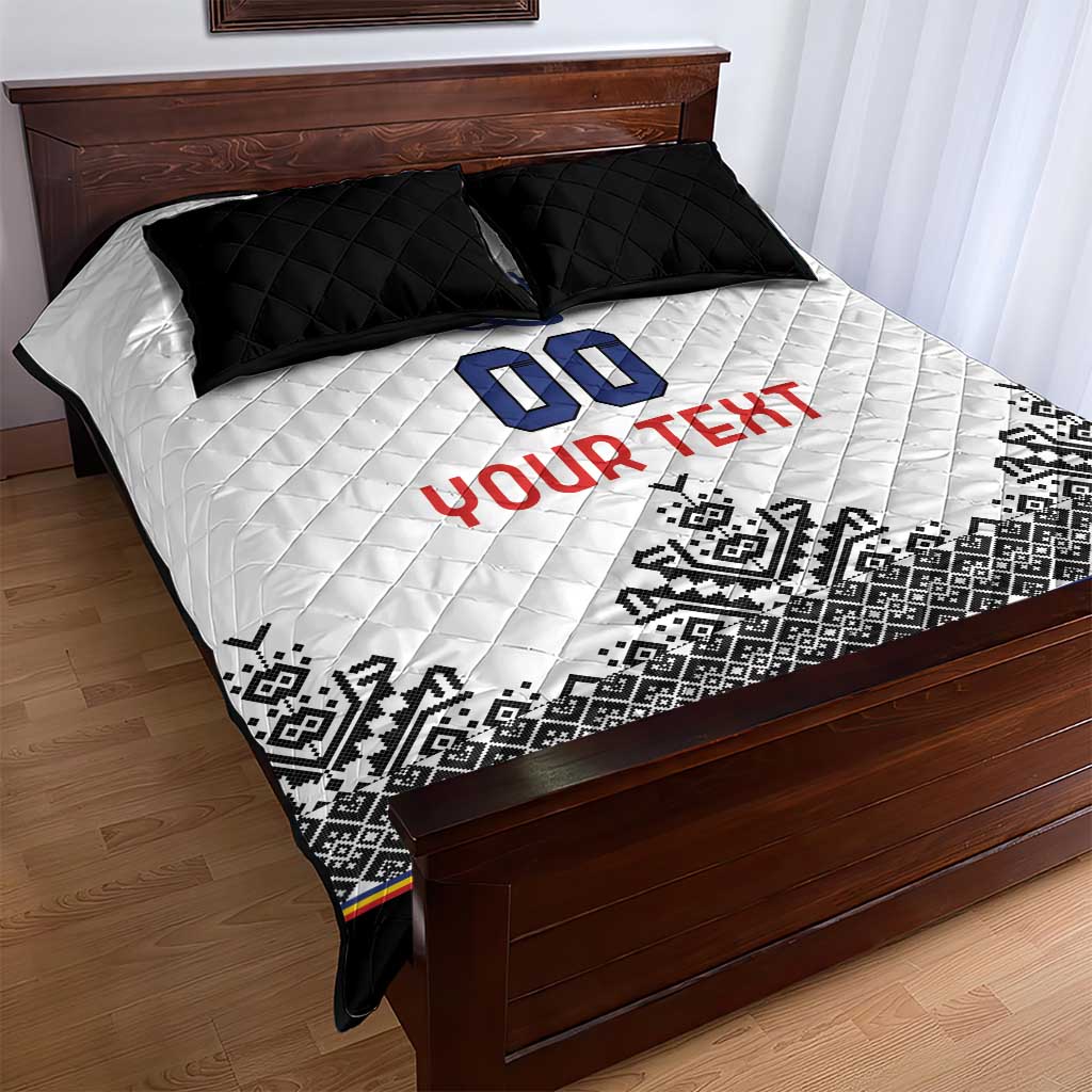 Custom Romania Rugby Quilt Bed Set White Version Retro Style - Wonder Print Shop