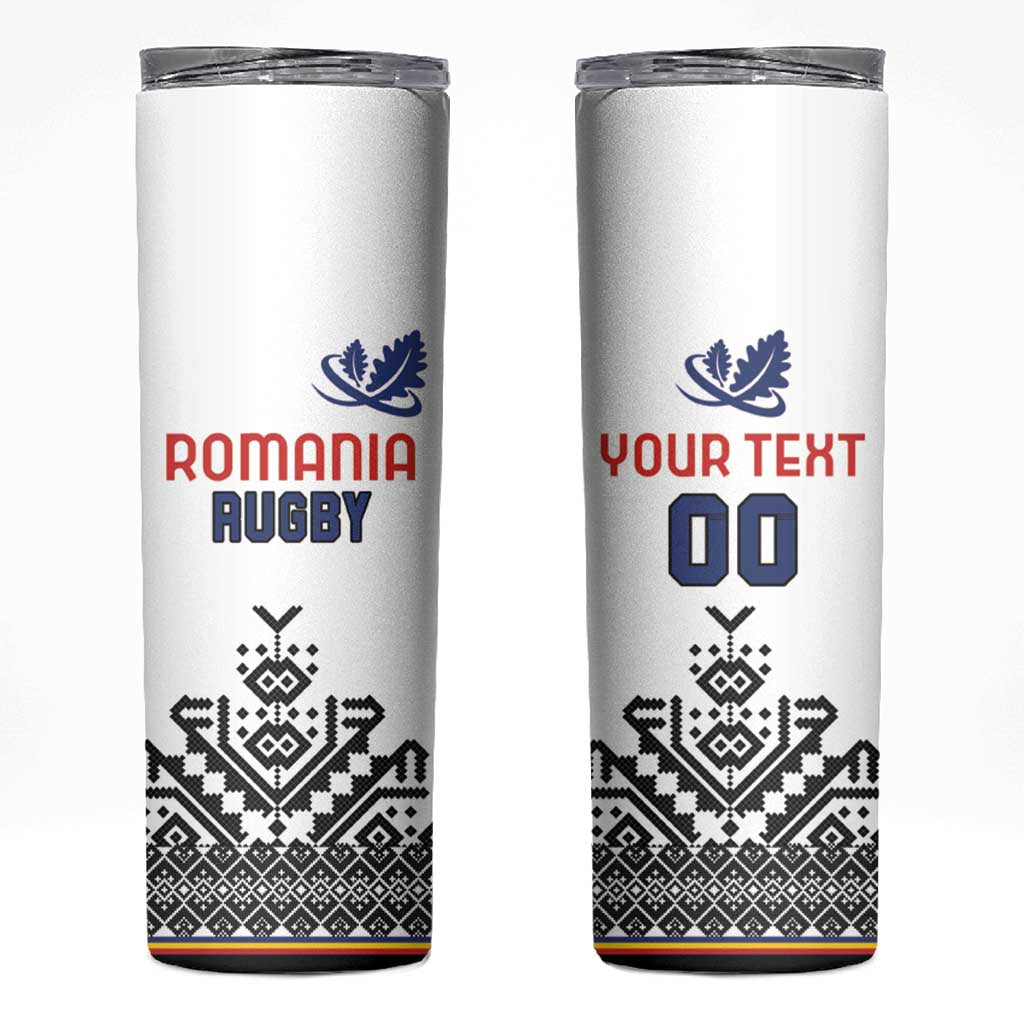 Custom Romania Rugby Skinny Tumbler White Version Retro Style - Wonder Print Shop