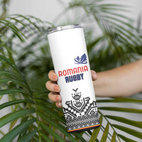 Custom Romania Rugby Skinny Tumbler White Version Retro Style - Wonder Print Shop