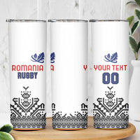 Custom Romania Rugby Skinny Tumbler White Version Retro Style - Wonder Print Shop