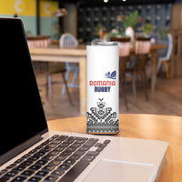 Custom Romania Rugby Skinny Tumbler White Version Retro Style - Wonder Print Shop