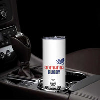 Custom Romania Rugby Skinny Tumbler White Version Retro Style - Wonder Print Shop