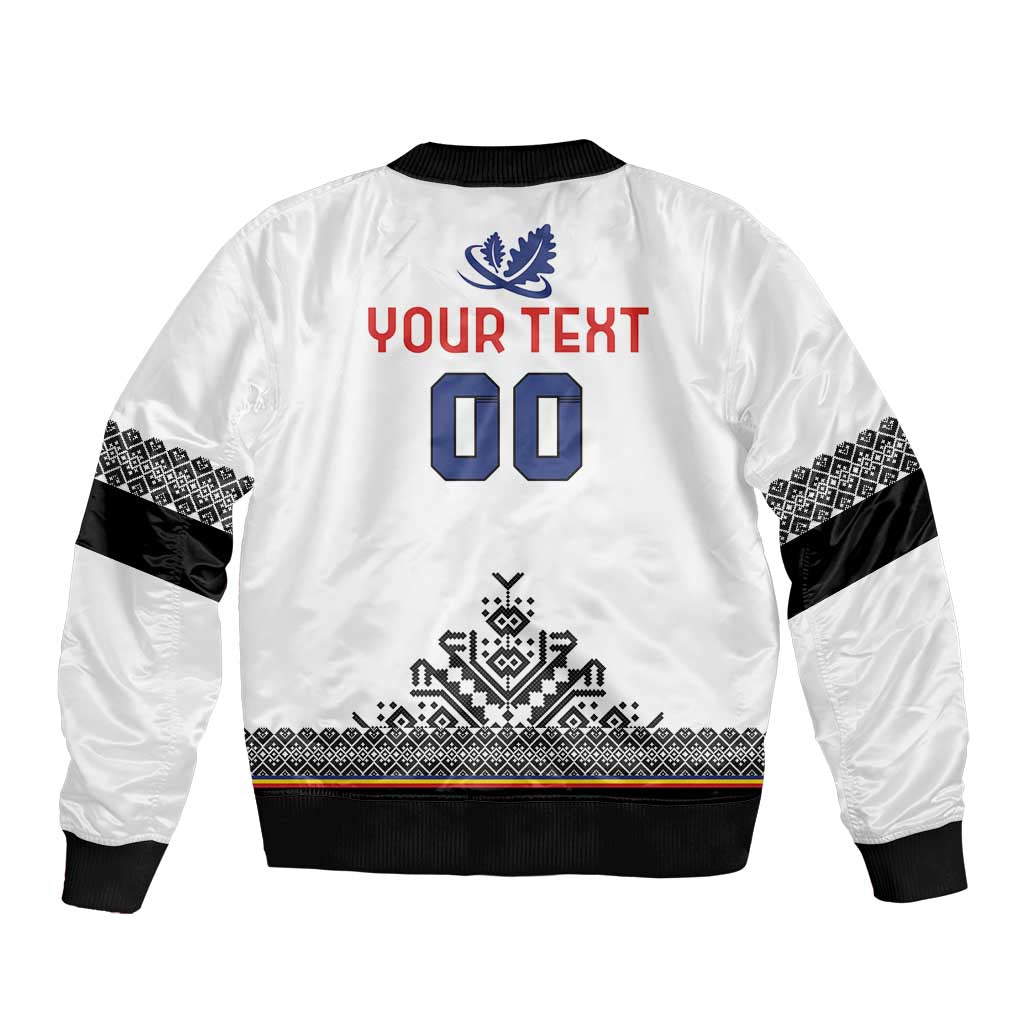 Custom Romania Rugby Sleeve Zip Bomber Jacket White Version Retro Style - Wonder Print Shop