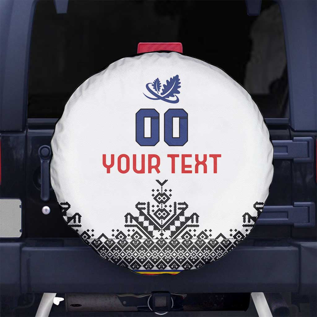 Custom Romania Rugby Spare Tire Cover White Version Retro Style - Wonder Print Shop
