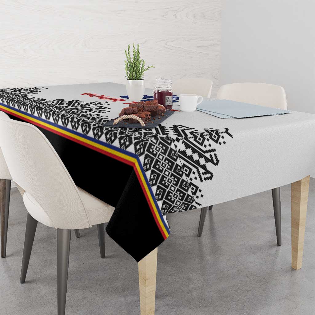 Custom Romania Rugby Tablecloth White Version Retro Style - Wonder Print Shop
