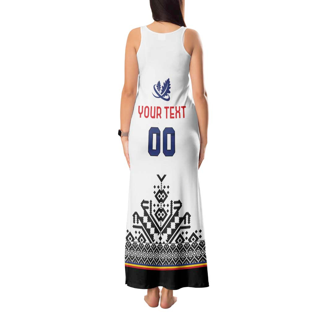 Custom Romania Rugby Tank Maxi Dress White Version Retro Style - Wonder Print Shop