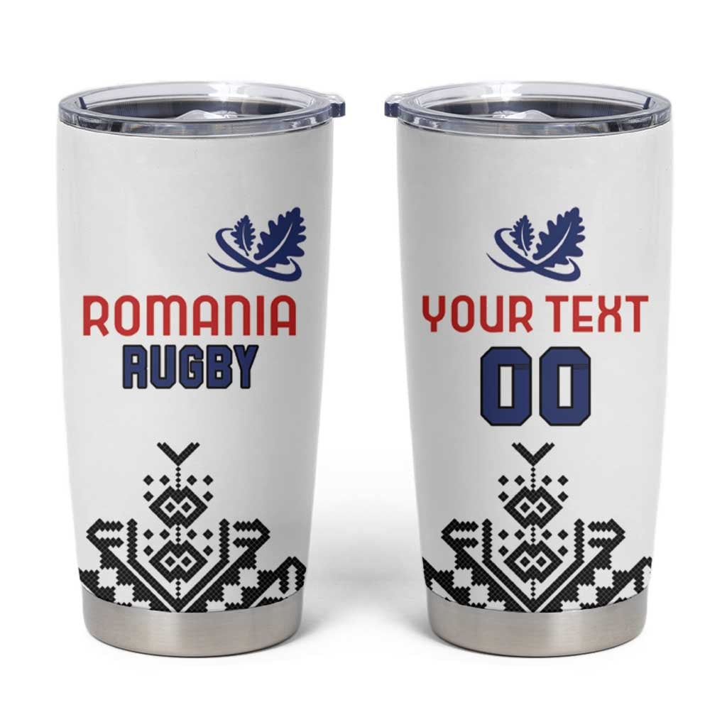 Custom Romania Rugby Tumbler Cup White Version Retro Style - Wonder Print Shop