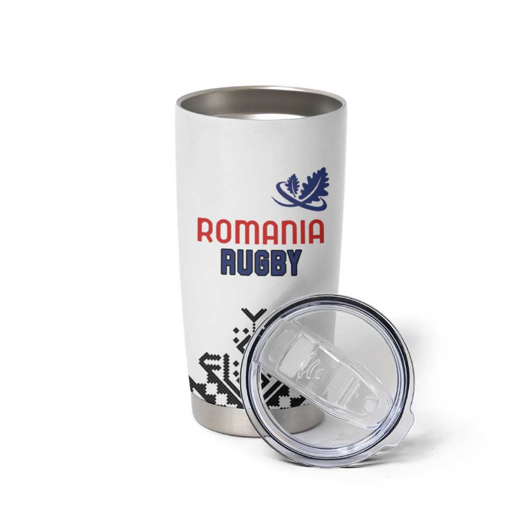 Custom Romania Rugby Tumbler Cup White Version Retro Style - Wonder Print Shop