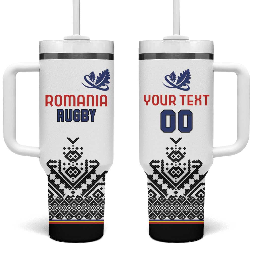 Custom Romania Rugby Tumbler With Handle White Version Retro Style - Wonder Print Shop