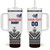 Custom Romania Rugby Tumbler With Handle White Version Retro Style - Wonder Print Shop