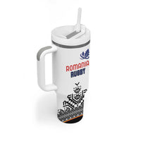 Custom Romania Rugby Tumbler With Handle White Version Retro Style - Wonder Print Shop