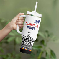 Custom Romania Rugby Tumbler With Handle White Version Retro Style - Wonder Print Shop