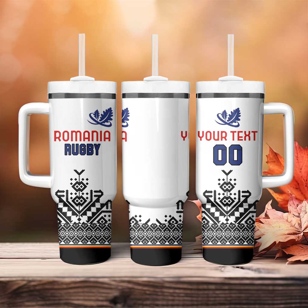 Custom Romania Rugby Tumbler With Handle White Version Retro Style - Wonder Print Shop