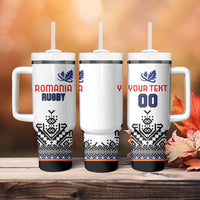 Custom Romania Rugby Tumbler With Handle White Version Retro Style - Wonder Print Shop