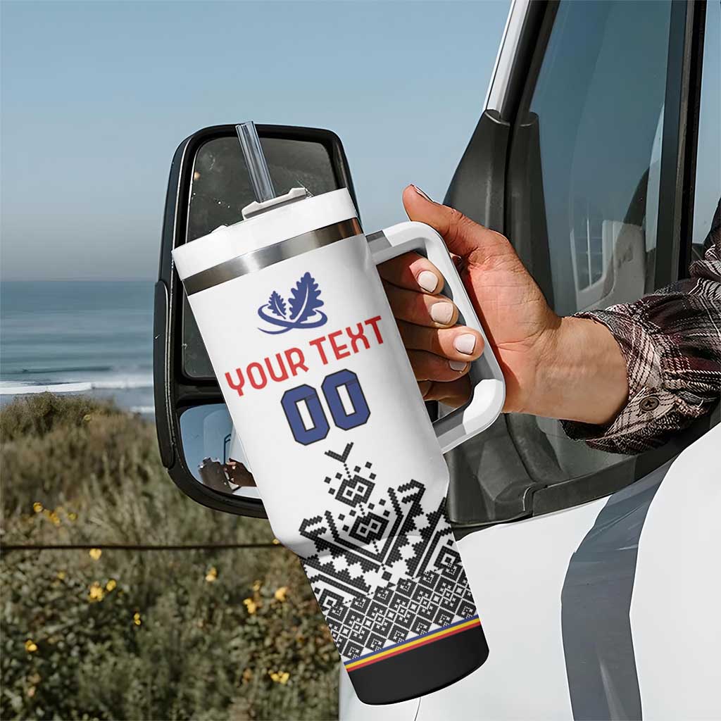 Custom Romania Rugby Tumbler With Handle White Version Retro Style - Wonder Print Shop