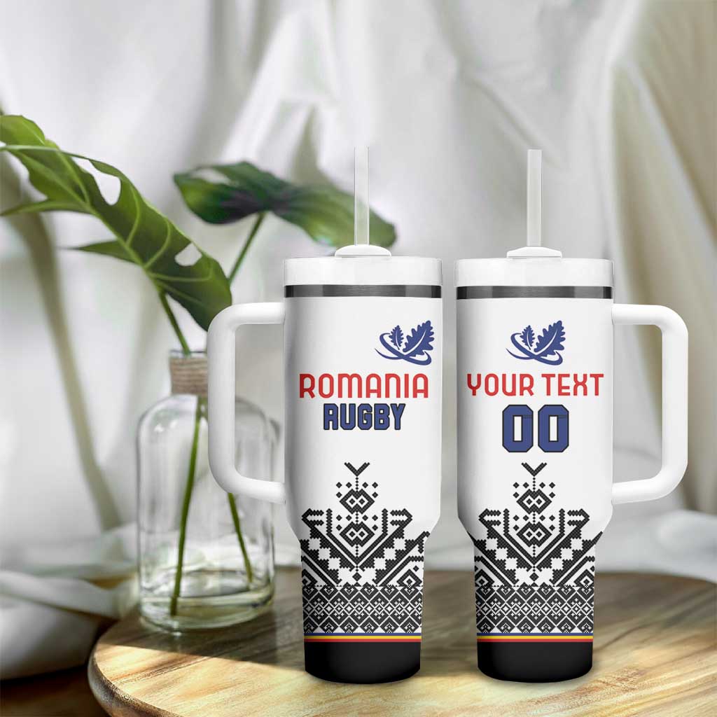 Custom Romania Rugby Tumbler With Handle White Version Retro Style - Wonder Print Shop