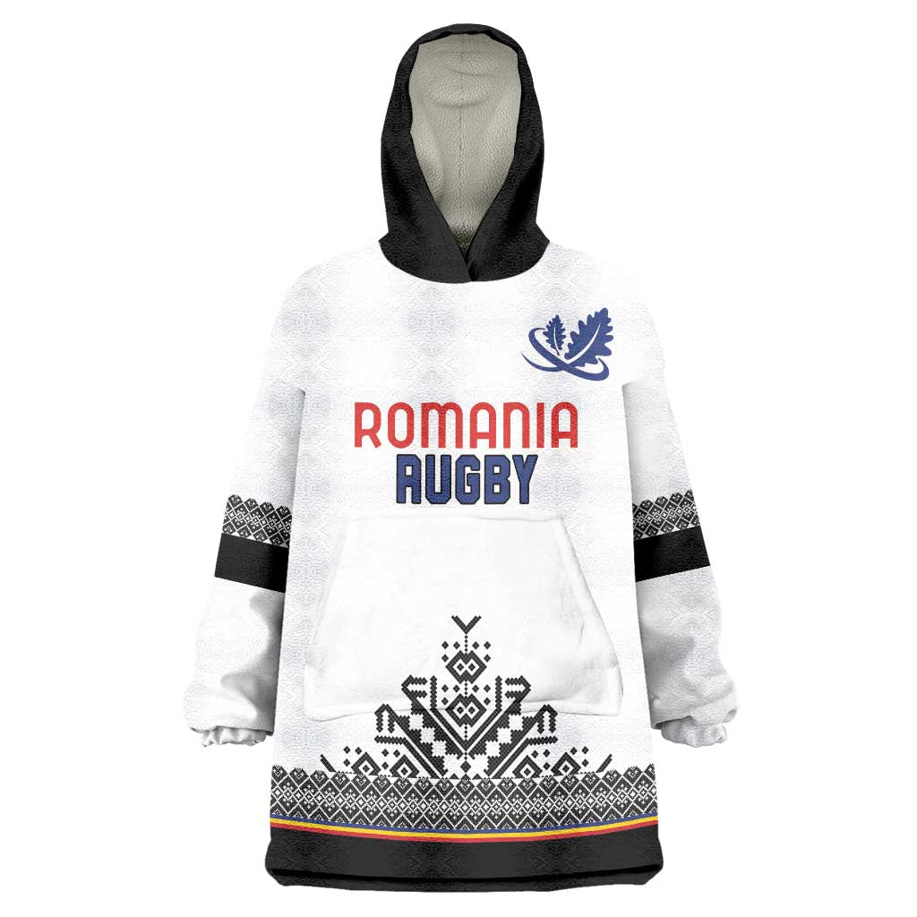 Custom Romania Rugby Wearable Blanket Hoodie White Version Retro Style - Wonder Print Shop