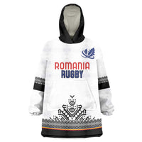 Custom Romania Rugby Wearable Blanket Hoodie White Version Retro Style - Wonder Print Shop