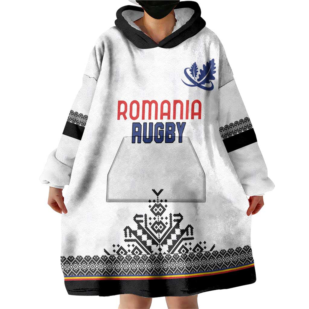 Custom Romania Rugby Wearable Blanket Hoodie White Version Retro Style - Wonder Print Shop