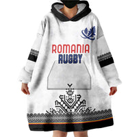 Custom Romania Rugby Wearable Blanket Hoodie White Version Retro Style - Wonder Print Shop