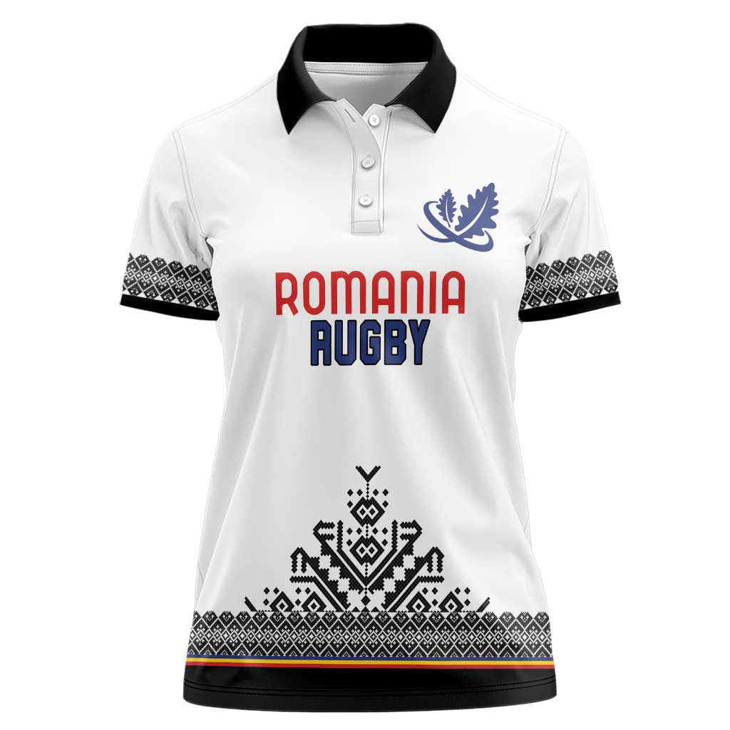 Custom Romania Rugby Women Polo Shirt White Version Retro Style - Wonder Print Shop
