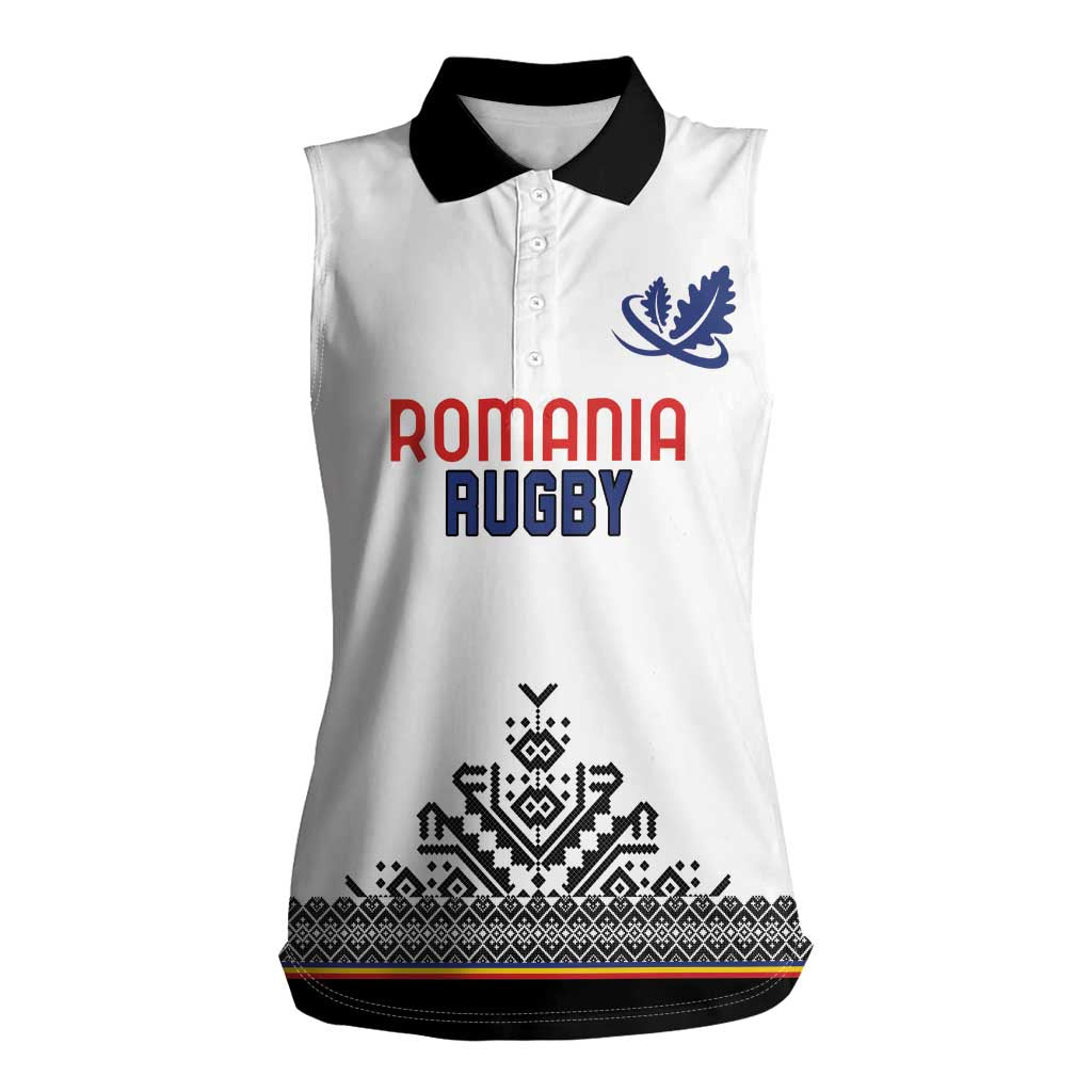 Custom Romania Rugby Women Sleeveless Polo Shirt White Version Retro Style - Wonder Print Shop