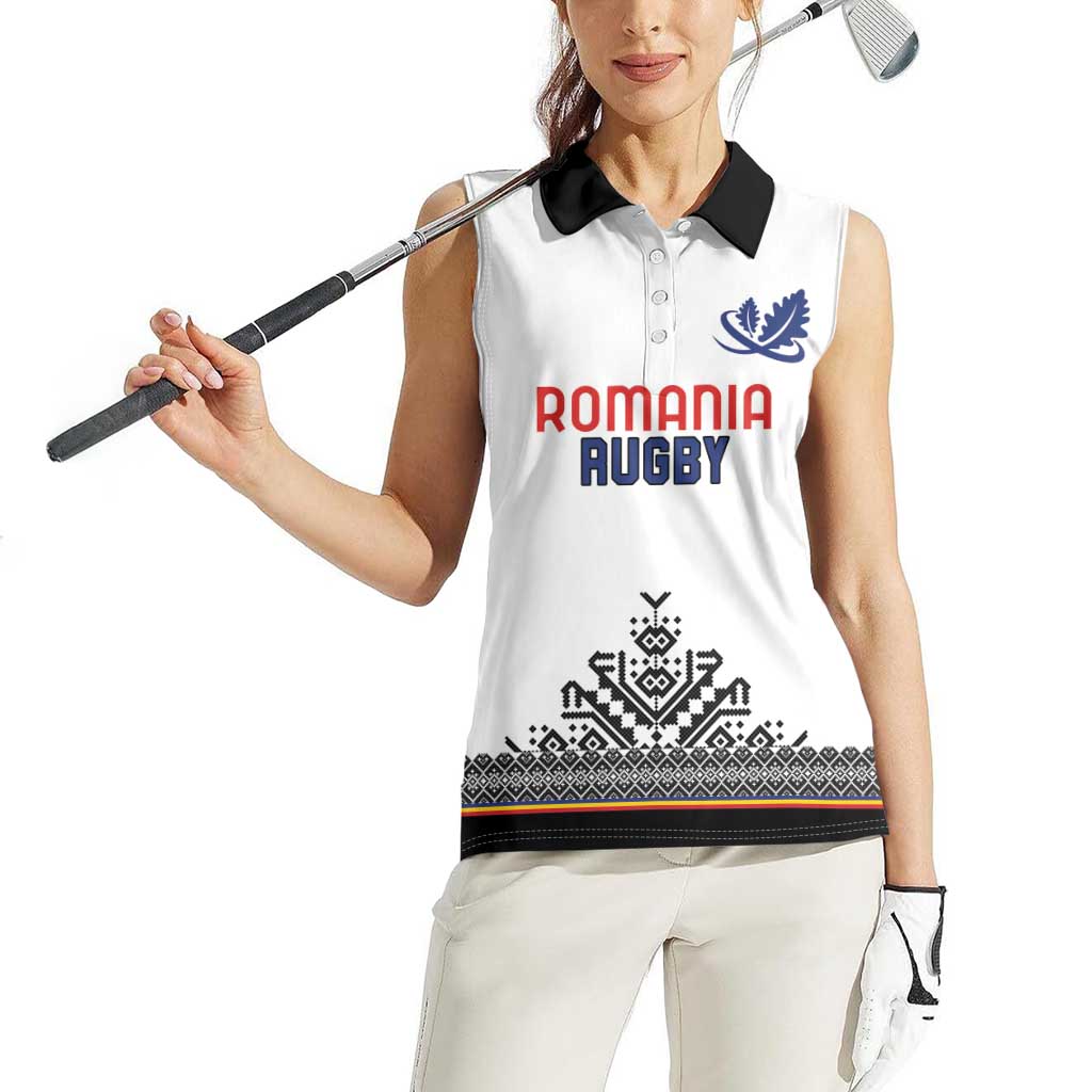 Custom Romania Rugby Women Sleeveless Polo Shirt White Version Retro Style - Wonder Print Shop