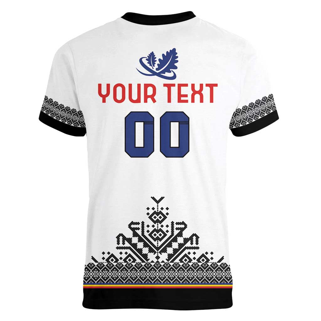 Custom Romania Rugby Women V-Neck T-Shirt White Version Retro Style - Wonder Print Shop