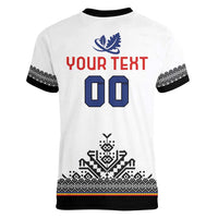 Custom Romania Rugby Women V-Neck T-Shirt White Version Retro Style - Wonder Print Shop