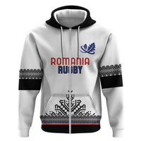 Custom Romania Rugby Zip Hoodie White Version Retro Style - Wonder Print Shop