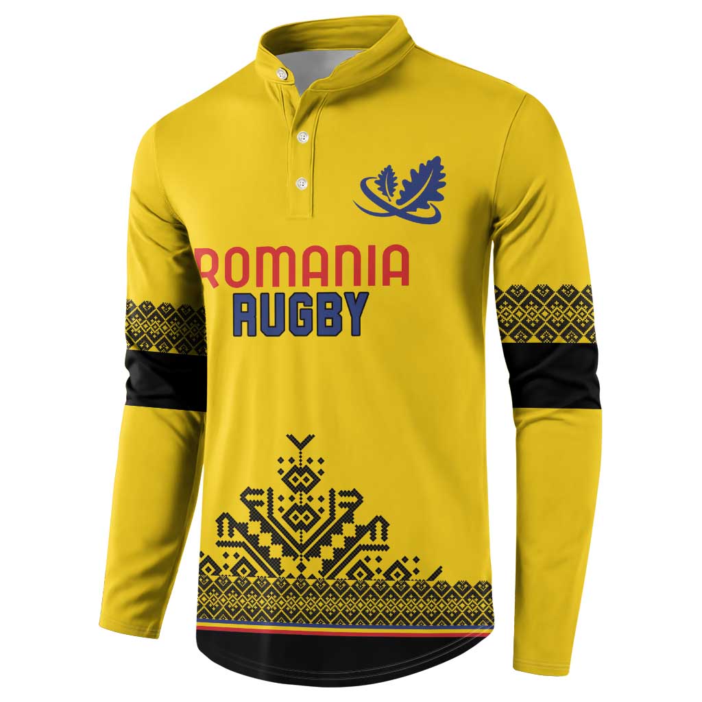 Custom Romania Rugby Button Sweatshirt Yellow Version Retro Style