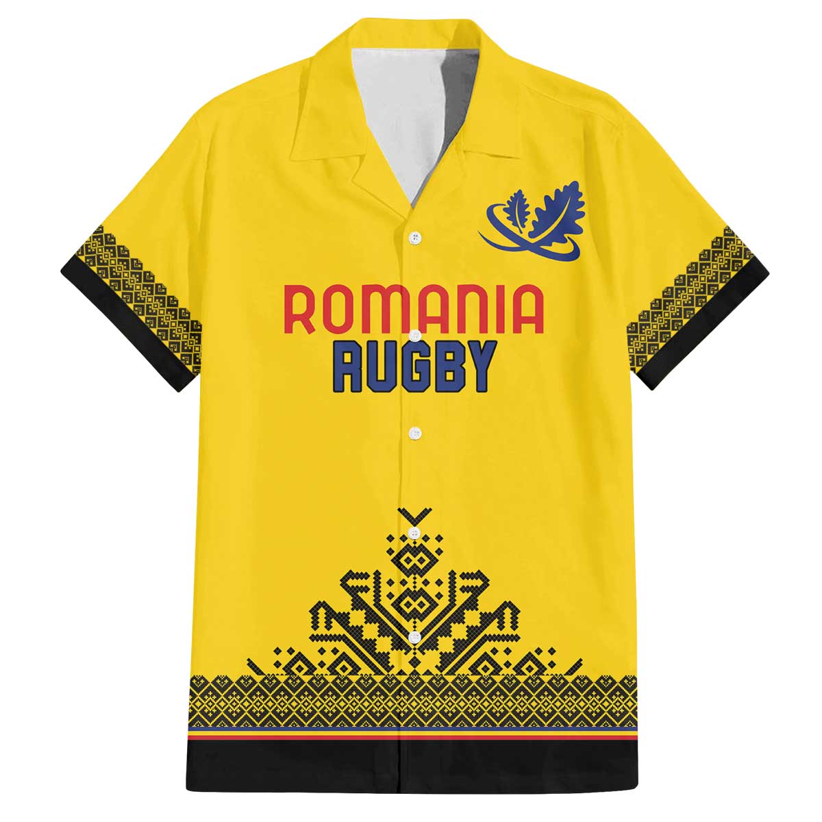 Custom Romania Rugby Family Matching Off The Shoulder Long Sleeve Dress and Hawaiian Shirt Yellow Version Retro Style