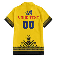 Custom Romania Rugby Family Matching Off Shoulder Short Dress and Hawaiian Shirt Yellow Version Retro Style