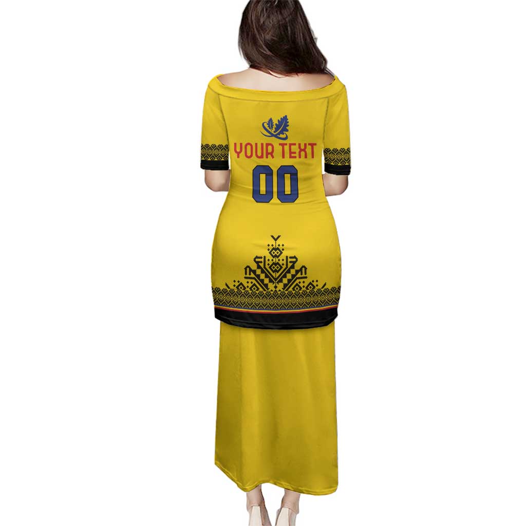 Custom Romania Rugby Family Matching Puletasi and Hawaiian Shirt Yellow Version Retro Style