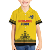 Custom Romania Rugby Family Matching Short Sleeve Bodycon Dress and Hawaiian Shirt Yellow Version Retro Style