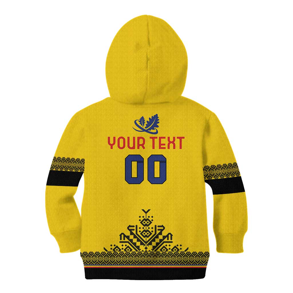 Custom Romania Rugby Kid Hoodie Yellow Version Retro Style