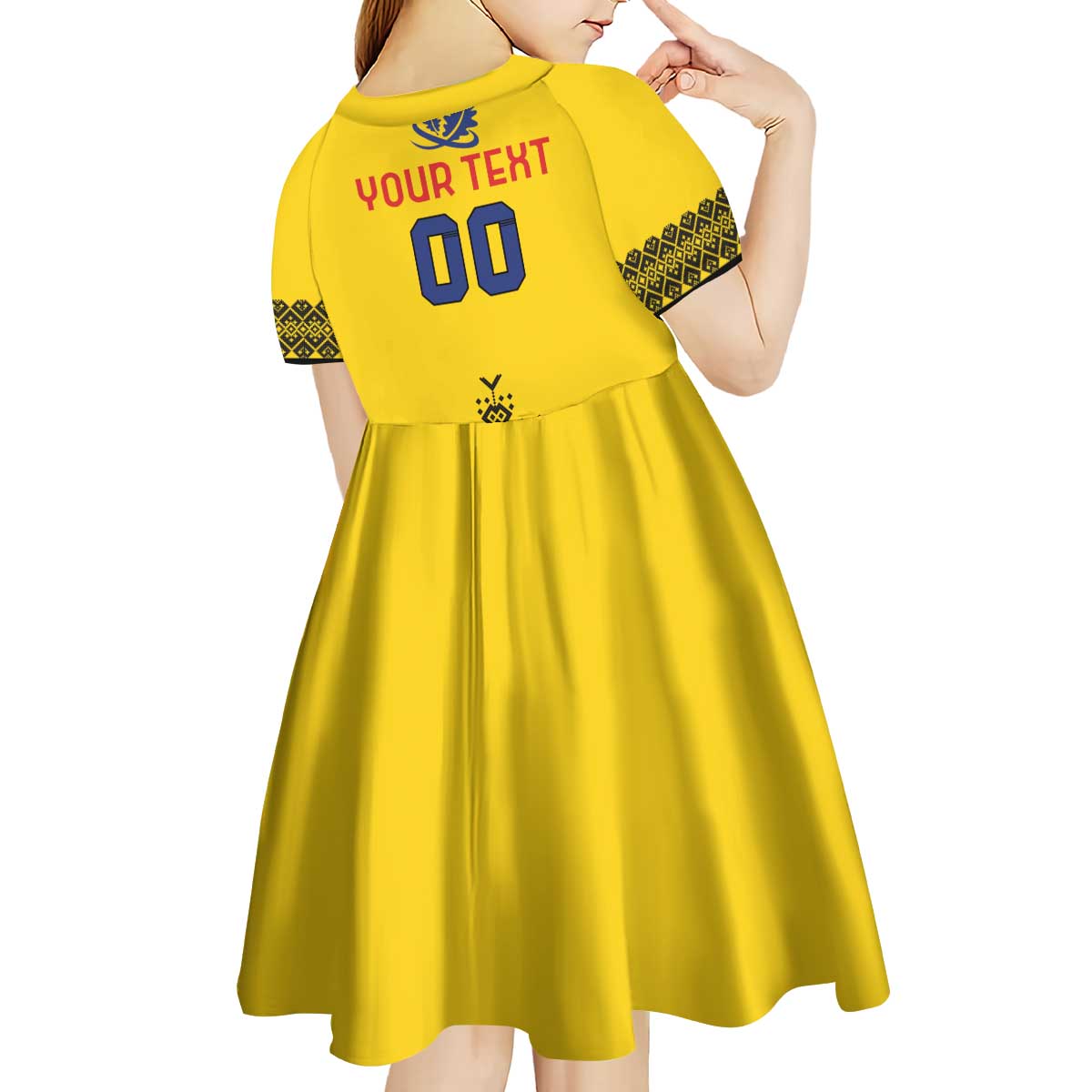 Custom Romania Rugby Kid Short Sleeve Dress Yellow Version Retro Style