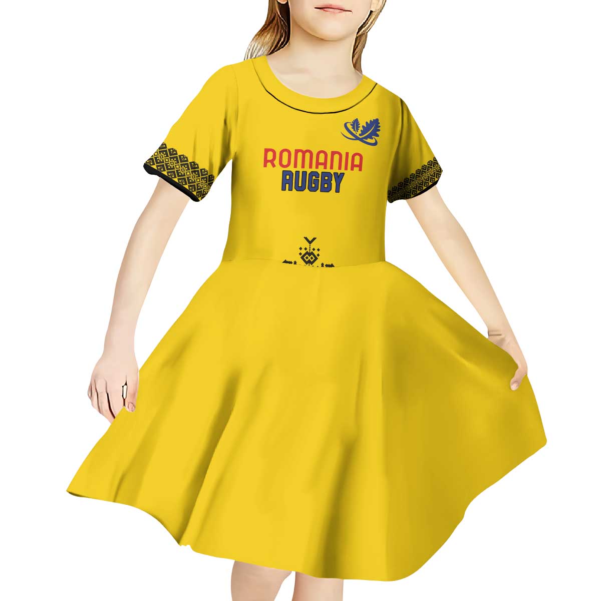 Custom Romania Rugby Kid Short Sleeve Dress Yellow Version Retro Style