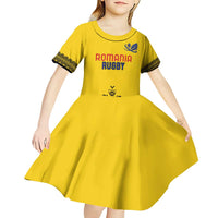 Custom Romania Rugby Kid Short Sleeve Dress Yellow Version Retro Style