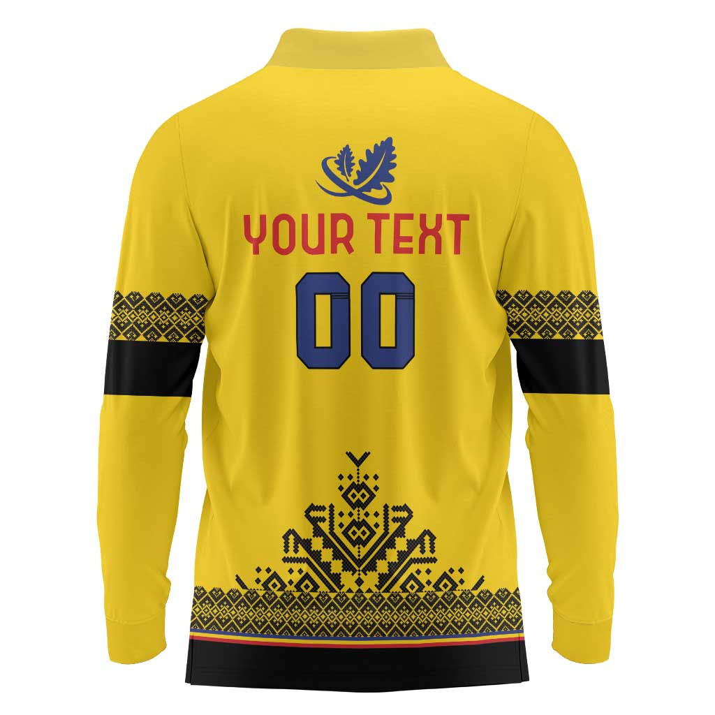 Custom Romania Rugby Long Sleeve Polo Shirt Yellow Version Retro Style